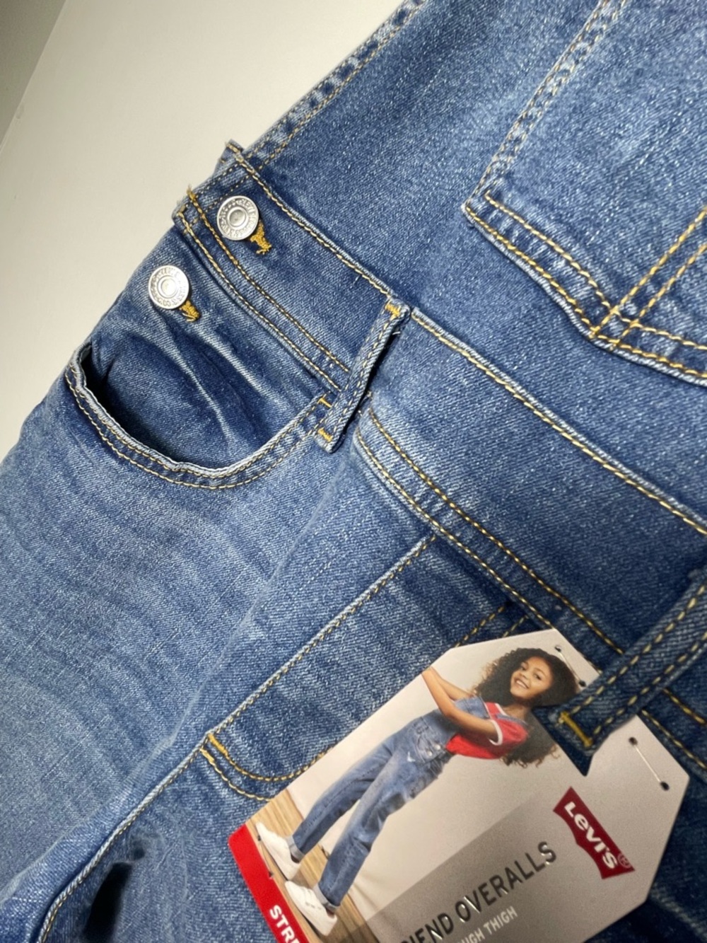 Levi's Girls Denim Overalls Blue Size 12 Stretch Adjustable Straps Pockets NWT - Picture 8 of 15
